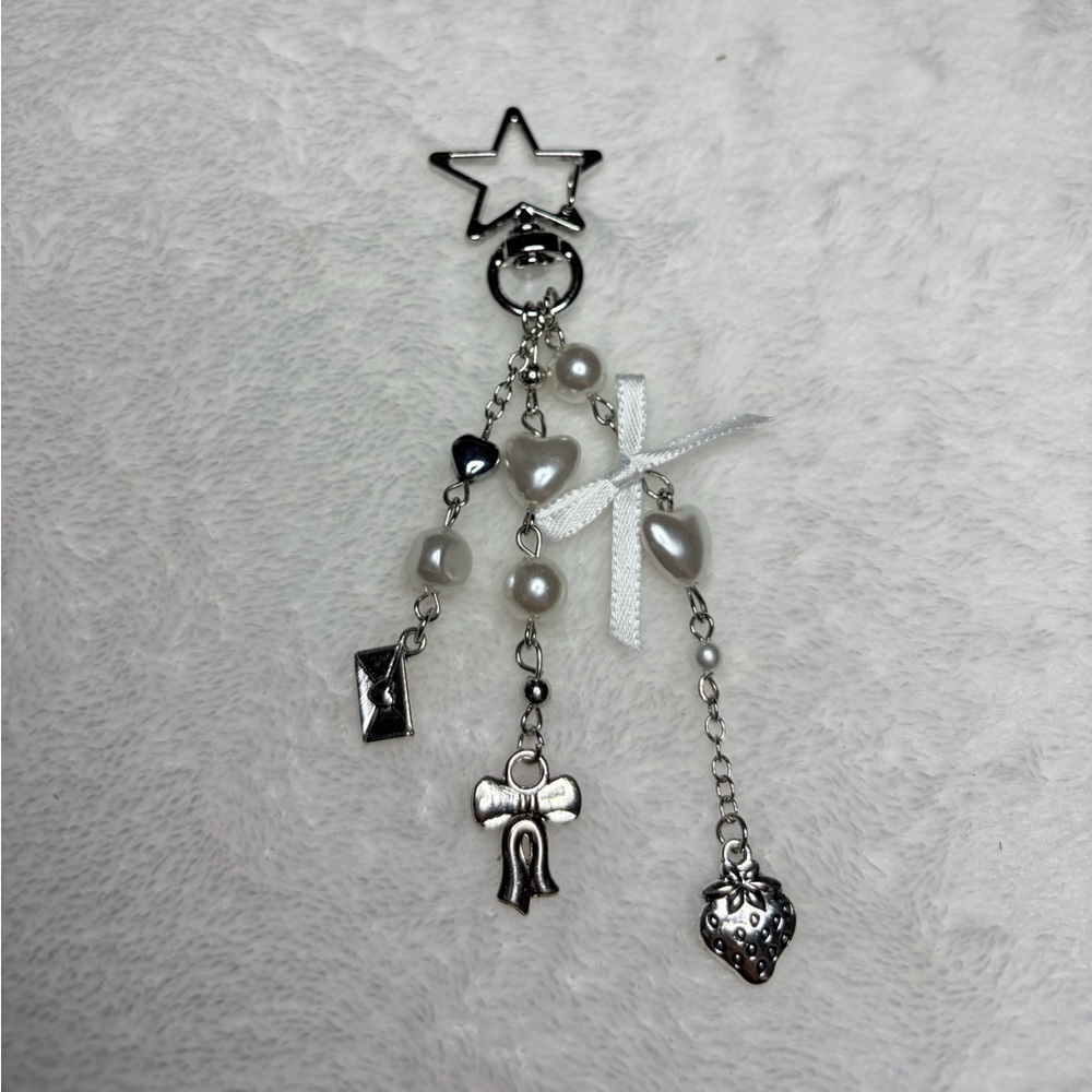 Coquette Pearl Bow Keychain 🎀 Strawberry Charm Bag Charm | 5 for $25